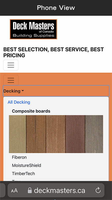 web design example image, Deck Masters of Canada Building Supplies